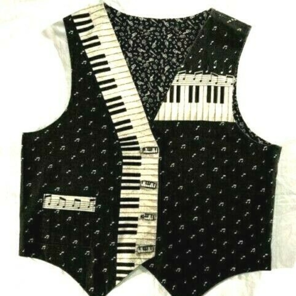 Vintage Reversible Piano Themed Keys, Notes Vest